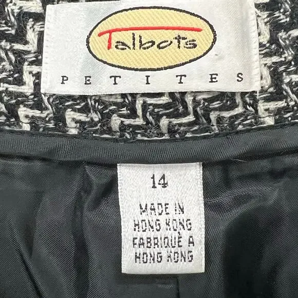 Talbots Vintage Pants Womens 14P Black White Wool Woven Plaid Wide Leg Trousers - Picture 10 of 13